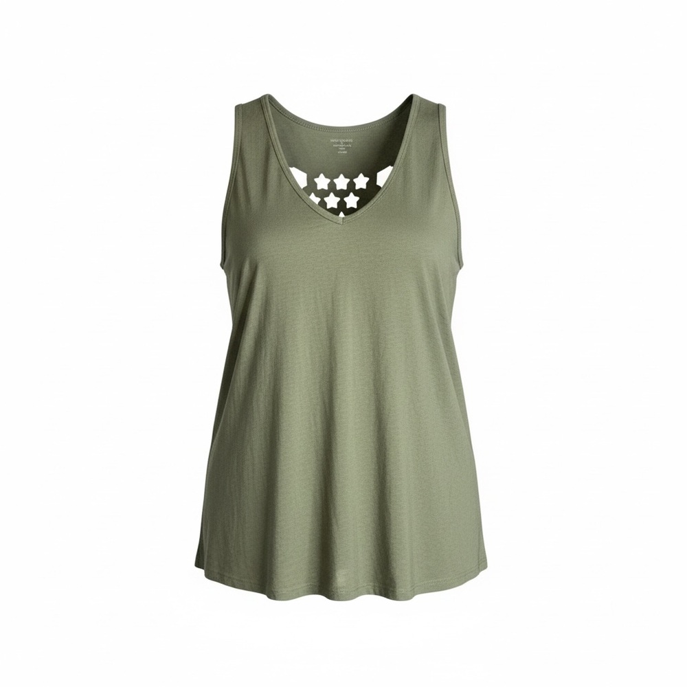 V-Neck Olive Tank Top with Star Cutout Back